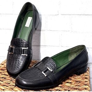Vintage Bill Blass Horsebit Loafers Women 10 Black Leather Croc Embossed Classic